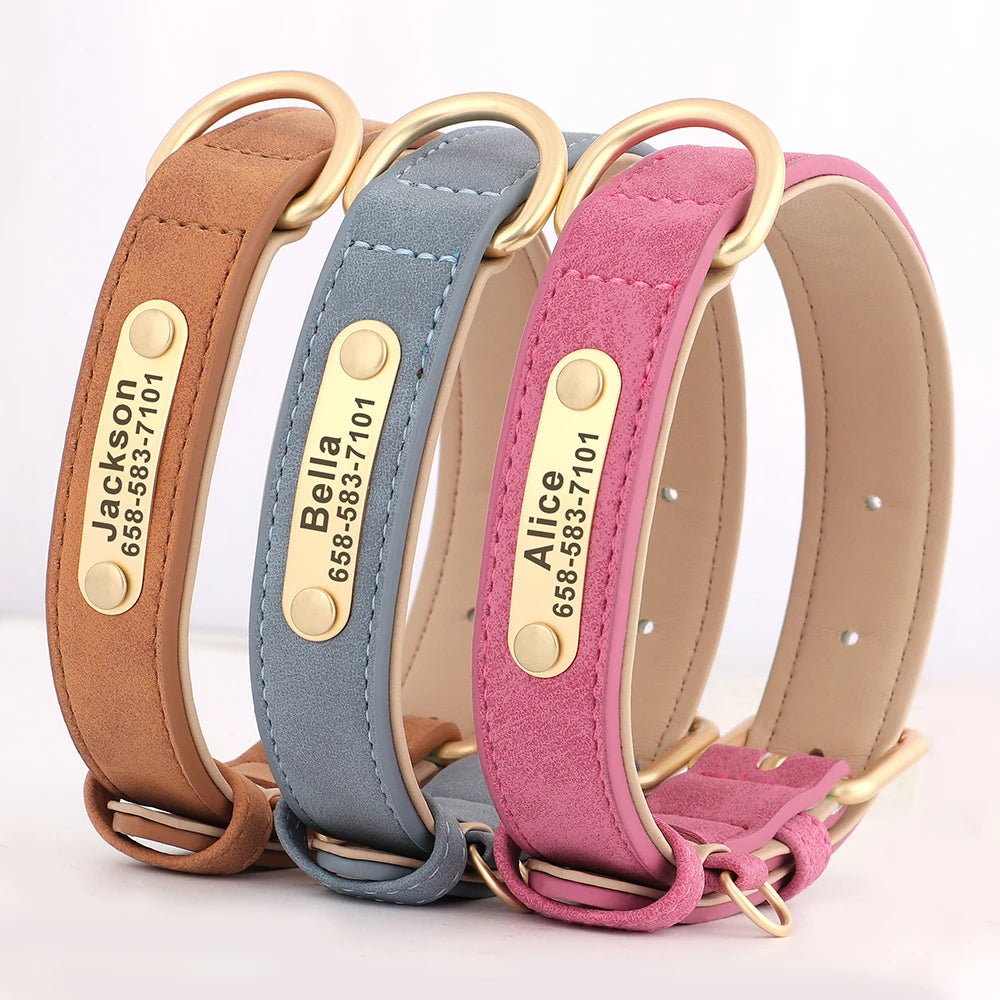 Personalised Engraved PU Leather Dog Collar