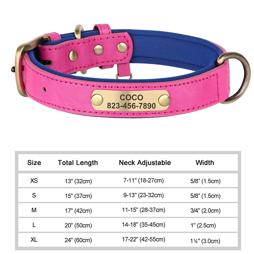 Personalised Engraved PU Leather Dog Collar