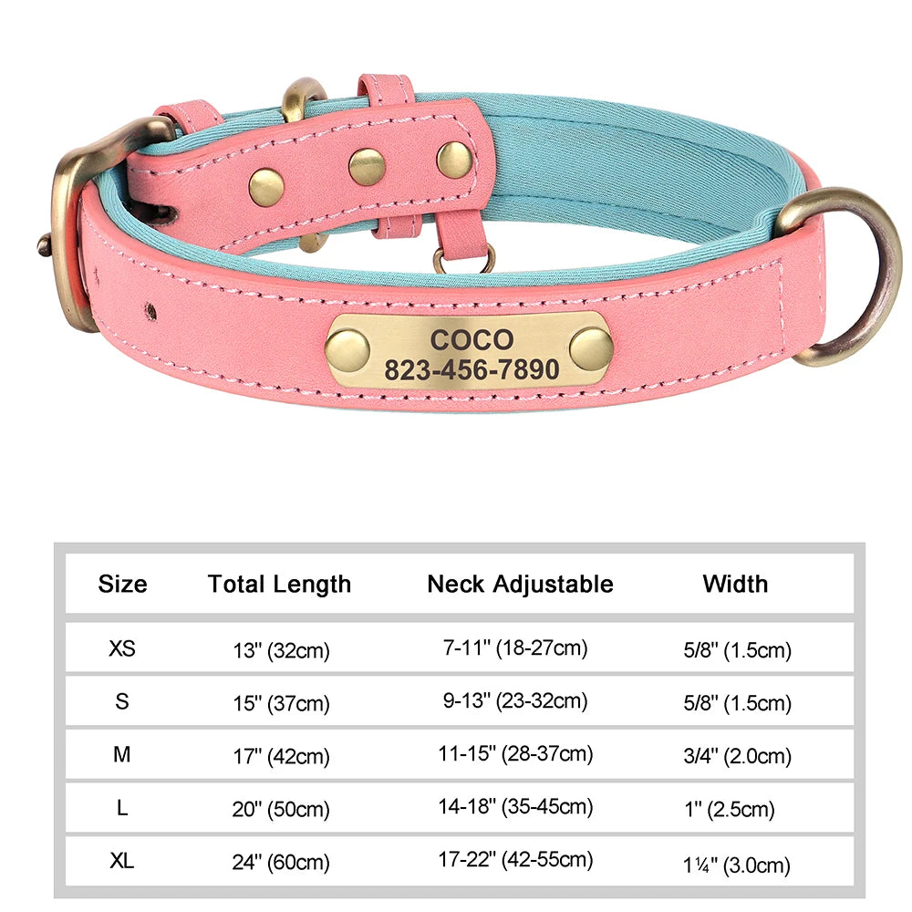 Personalised Engraved PU Leather Dog Collar
