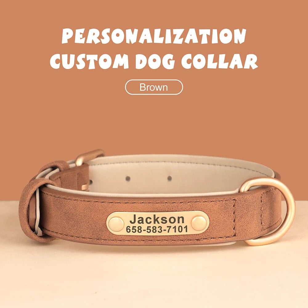 Personalised Engraved PU Leather Dog Collar